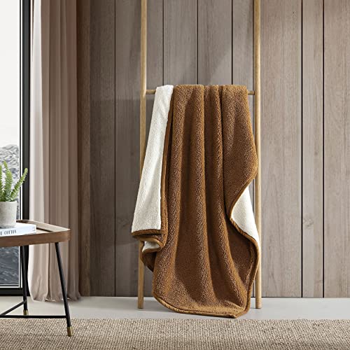 Eddie Bauer - Throw Blanket, Ultra Soft Plush Sherpa Home Decor, Reversible Bi-Colored Bedding (Solid Brown/Ivory, 50" x 60")
