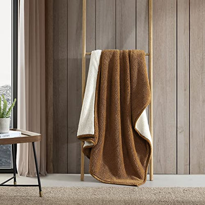 Eddie Bauer - Throw Blanket, Ultra Soft Plush Sherpa Home Decor, Reversible Bi-Colored Bedding (Solid Brown/Ivory, 50" x 60")