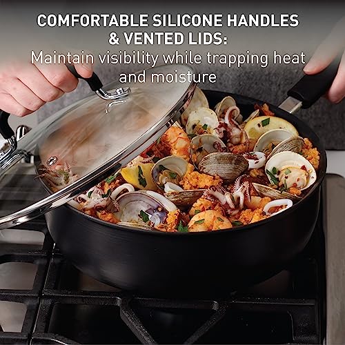 T-fal Ultimate Hard Anodized Nonstick Cookware Set 17 Piece Oven Broiler Safe 400F, Lid Safe 350F Pots and Pans, Dishwasher Safe Black