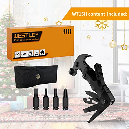 Gifts for Men Unique, WESTLEY Multitool, 15 in 1 Survival Gear, Camping Accessories, 4 Screwdrivers heads with Magnetic, Christmas Gifts for Men, Lock Function, cool gadgets for men WT15H