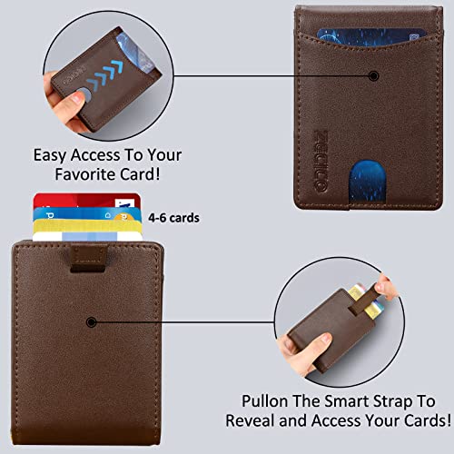 ZECICO Wallet Bifold leather Minimalist Slim: Mens Wallet with Bill Pocket RFID Blocking Bifold Front Pocket Wallet for Men with ID Window Gift Box (X-Clip Brown)