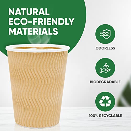 Tobvory Disposable Coffee Cups With Lids, 100 Pack Coffee Cups With Lids 12 Oz, Paper Cups For Hot Drinks, Eco-Friendly Triple Wall Insulated To Go Coffee Cups