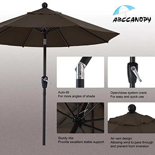 ABCCANOPY 10FT Patio Umbrella - Outdoor Waterproof Table Umbrella with Push Button Tilt and Crank, 8 Ribs UV Protection Pool Umbrella for Garden, Lawn, Deck & Backyard (Brown)