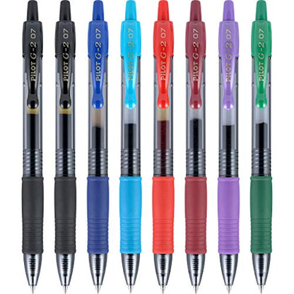 Pilot, G2 Premium Gel Roller Pens, Fine Point 0.7 mm, Assorted Colors, Pack of 7