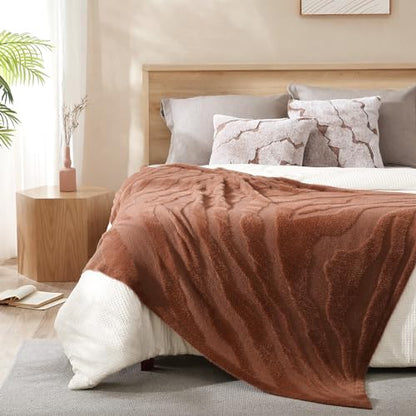 Snuggle Sac Luxury Faux Fur Fuzzy Throw Blanket Knitted Feather Yarn Faux Mink Super Soft Fluffy Lightweight Cozy Decor Blankets with Sahara Textured for Home Bed Couch 50'' x 60" Rust Orange