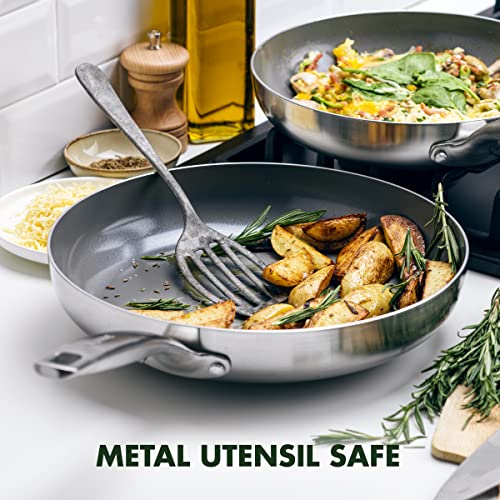 GreenPan Chatham Tri-Ply Stainless Steel Healthy Ceramic Nonstick 12 Piece Cookware Pots and Pans Set, PFAS-Free, Multi Clad, Induction, Dishwasher Safe, Oven Safe, Silver