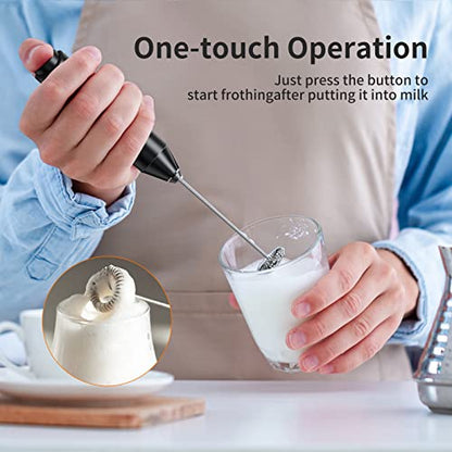 Milk Frother for Coffee, Handheld Frother Electric Whisk, Milk Foamer and Coffee Blender for Latte, Matcha, Cappuccino, Hot Chocolate, Battery Operated Mini Drink Mixer