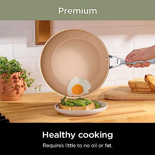 Ninja CW99009 Extended Life Premium Ceramic Cookware Set, Nonstick Fry Pans, PFAS Free, Healthy Cooking, Oven Safe to 550°F, Dishwasher Safe, All Stovetops & Induction Compatible, Grey, 9 Piece Set
