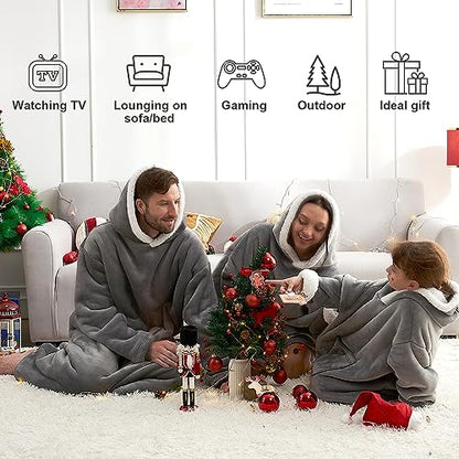 Hansleep Wearable Blanket Hoodie for Kids, Hoodie Blanket with Pockets and Sleeves Sweatshirt for Teens as A Gift - Grey Kids