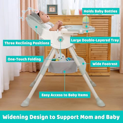 MJKSARE High Chair, 3-in-1 High Chairs for Babies and Toddlers, Five Point Seat Belt, Double Large Tray, Backrest & Height Adjustable, Foldable Baby High Chair ，for Ages 6 Months and Up，Unisex Design