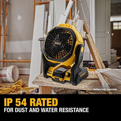 DEWALT 20V MAX Jobsite Fan, Cordless, Portable, Bare Tool Only (DCE512B), 12x8x14 inches, Yellow/Black