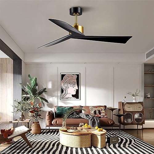 ANFERSONLIGHT 52-Inch Indoor Ceiling Fan with Remote Control, 3-Blades, Reversible Silent DC Motor - Black Finish for Bedroom, Living Room and Dining Room Fan/Light