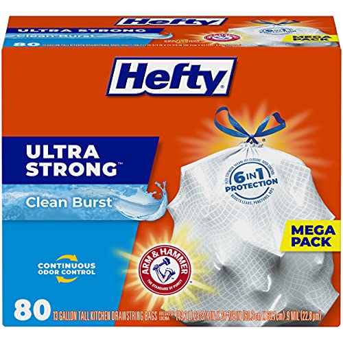 ADD 3 TO YOUR CART! Hefty Ultra Strong Tall Kitchen Trash Bags, Clean Burst Scent, 13 Gallon, 240 Count