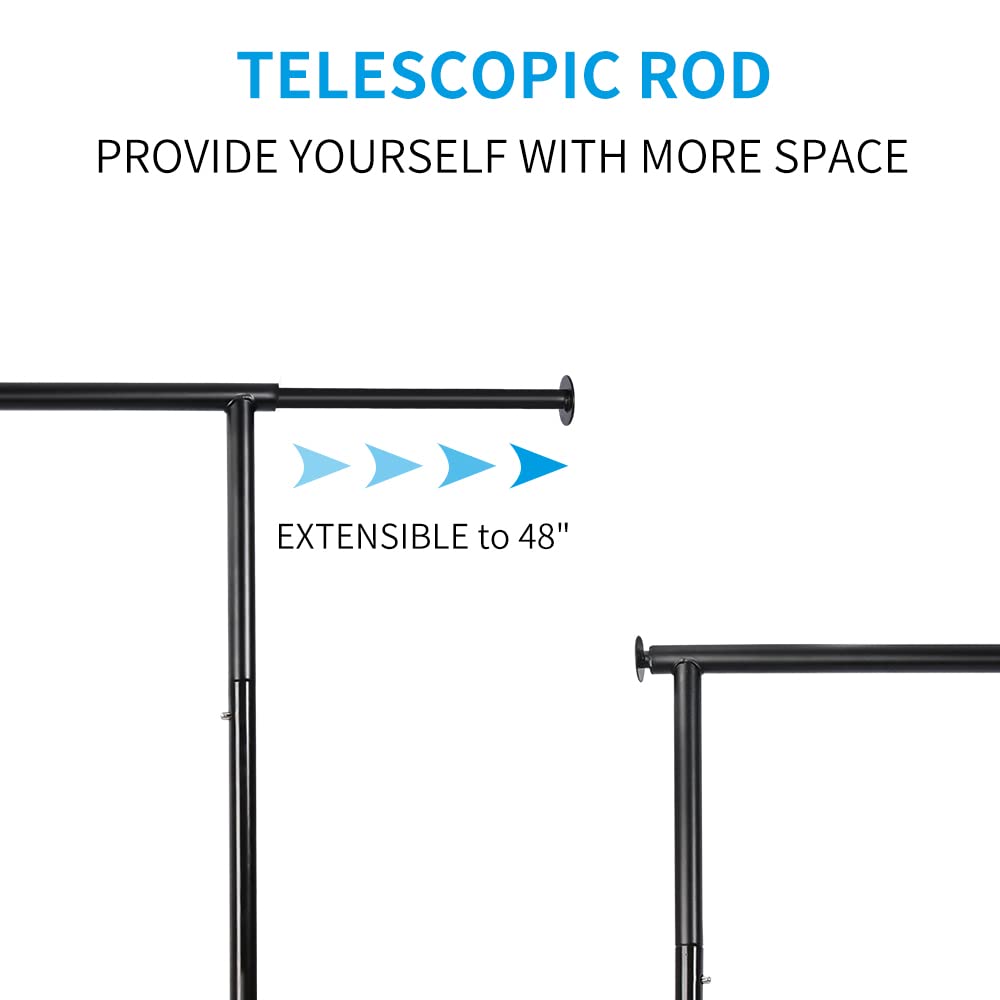 Fishat Standard Rod Simple Rolling Clothing Garment Rack for Hanging Clothes, Metal Clothes Organizer with Lockable Wheels for Dorm Bedroom Home Balcony (Black)