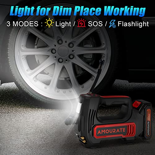 Amourate 24V Air Compressor Tire Inflator Portable for Car, Cordless Air Pump (150 PSI) with 12V Car Adapter Rechargeable Battery,Digital Pressure Gauge,Auto-off inflating Red
