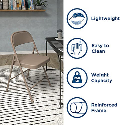 CoscoProducts COSCO SmartFold All-Steel Folding Chair, 4-Pack, Antique Linen