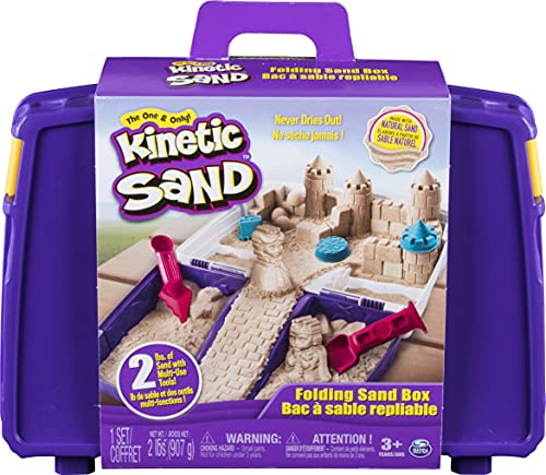 Kinetic Sand, Folding Sand Box with 2lbs of All-Natural, 7 Molds and Tools, Play Sand Sensory Toys for Kids Ages 3 and up