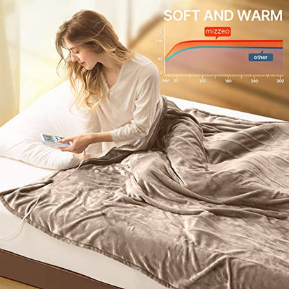 MIZZEO Heated Blanket Electric Blanket Twin-Fast Heating Blanket with 4 Heating Levels & 1-12 Hours Auto-Off Time Settings, ETL Certified, Machine Washable, Double Soft Flannel (62" x 84" Brown)