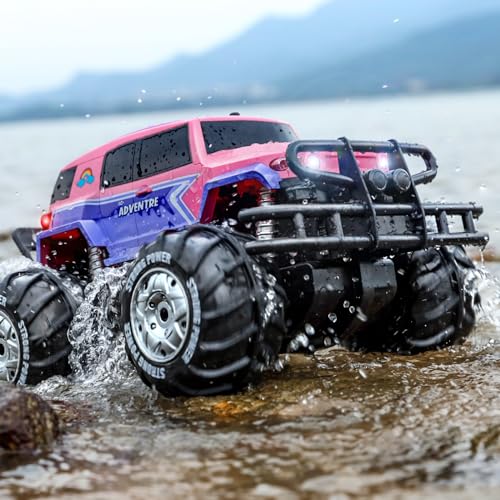 Ruko 1601AMP3 Amphibious RC Truck for Girls, IPX6 Warterproof Monster Truck, 1:10 Large Remote Control Car for All Terrain, 2 Rechargeable Batteries for 50 Min Fun Time, Gifts for Kids