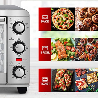 Mueller AeroHeat Convection Toaster Oven, 8 Slice, Broil, Toast, Bake, Stainless Steel Finish, Timer, Auto-Off - Sound Alert, 3 Rack Position, Removable Crumb Tray, Accessories and Recipes