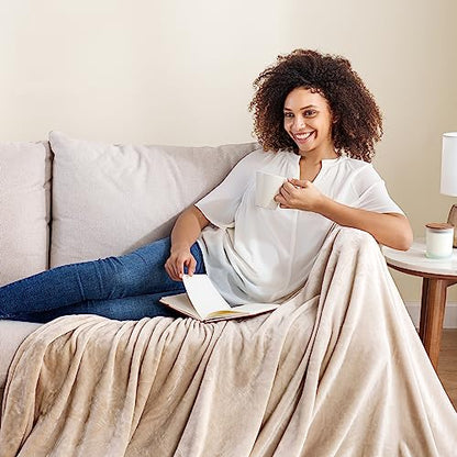 Berkshire Blanket Classic VelvetLoft® Solid Throw Blanket,Lightweight Soft Fuzzy Plush Throw Blanket for Bed and Couch,Grain,50x60 Inches