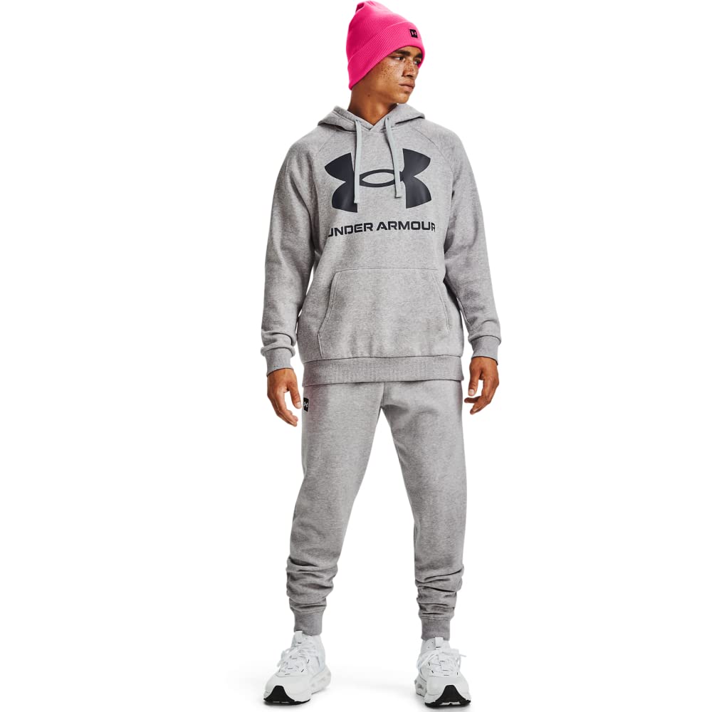 Under Armour Mens Rival Fleece Big Logo Hoodie , Mod Gray Light Heather (011)/Black , Large Tall