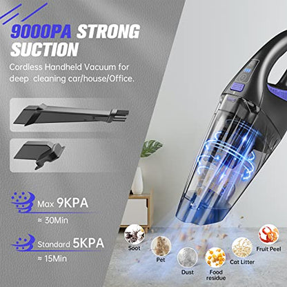 IMINSO Handheld Vacuum Cordless Car Vacuum Cleaner 9000PA, Rechargeable Hand Vacuum Cordless with LED, Lightweight, Portable Hand Held Vacuum, Handheld Car Vacuum for Car/Stairs/Pet Hair