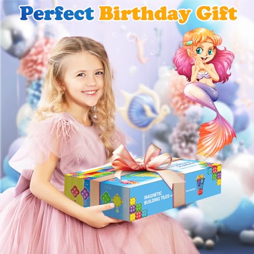 110pcs Magnetic Tiles Mermaid Toys for Girls Princess Building STEM Toys Buildable Castle Toy Magnetic Blocks Birthday Gifts & Toys for 3 4 5 6 7 8+ Year Old for Kids
