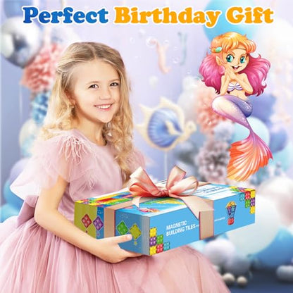 110pcs Magnetic Tiles Mermaid Toys for Girls Princess Building STEM Toys Buildable Castle Toy Magnetic Blocks Birthday Gifts & Toys for 3 4 5 6 7 8+ Year Old for Kids
