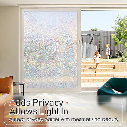 LUTE Window Privacy Film Rainbow Window Cling 3D Decorative Stained Glass Window Coverings, Static Cling Non-Adhesive Removable Window Sticker Sun UV Blocking Window Decal for Home 17.5 x 78.7 inches