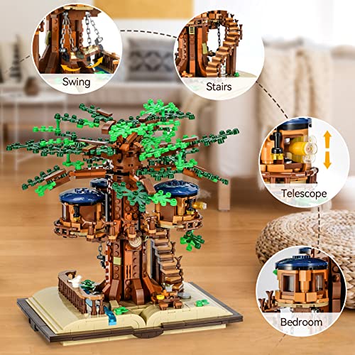 Mibido Ideas Tree House Building Kit with Led Lights, Build-and-Display Model Home or Office Decor for Adults Creative Forest Toy Gift for Kids Aged 12+, New 2023 (1008 Pieces)