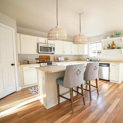 Boho Pendant Lights Kitchen Island Boho Chandelier Light Fixture Adjustable Pendant Lights Rattan Lamp Wicker Pendant Light for Kitchen Island Bedroom Living Room Dining Room Farmhouse 8.27 Inches