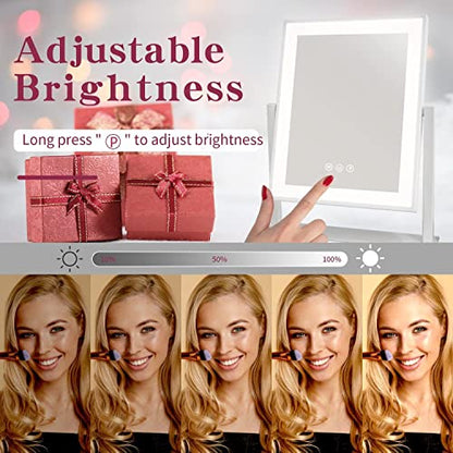 Acoolda Vanity Mirror with Lights, Hollywood Lighted Makeup Mirror with 3 Color Lighting Modes, Detachable 10X Magnification, 360°Rotation, 14.4Inches, White…
