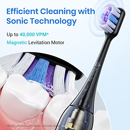 Etekcity Electric Toothbrush Sonic for Adults, Learning Mode, 6 Soft & Premium Brush Heads, Fast Charge 3 Hours Last 60 Days, Kids and Beginners, 2 Mins Smart Timer, 5 Modes & Travel Case, Black
