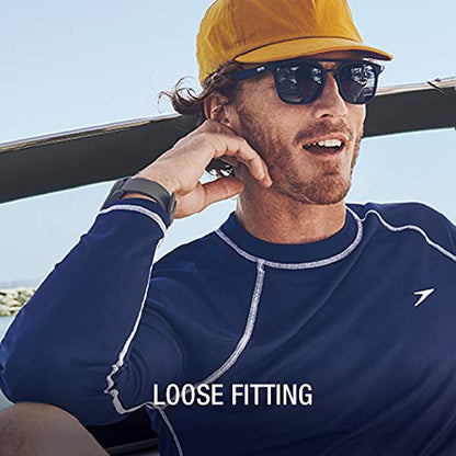 Speedo mens Uv Shirt Long Sleeve Loose Fit Easy Tee athletic technical swimsuits, White, Medium US