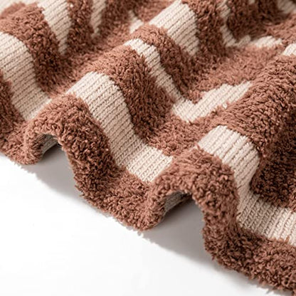 Snuggle Sac Luxury Feather Yarn Fluffy Throw Blanket Zebra Textured Reversible 3D Hand Feeling Super Soft Fuzzy Warm Cozy Decor Knitted Blankets for Winter Christmas Home Bed Couch 50''x60''