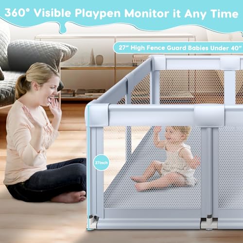 Fshibila 74" ×50" Large Baby Playpen, Baby Playard for Babies and Toddlers, Baby Fence Play Pens for Indoor & Outdoor, Sturdy Safety Play Yard with Soft Breathable Mesh, Anti-Fall, Grey