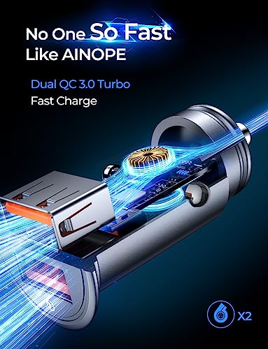 Fast USB Car Charger Fast Charge AINOPE Car Charger Adapter 36W All Metal Lighter USB Charger Quick Charge Compatible with iPhone 14/13/12/11pro/x/8/Samsung S22/S22+/Ultra/S21/Note 9/S10/S9