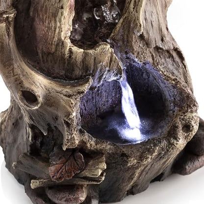 Alpine Corporation WIN326 Indoor Tabletop Light-Up Tiered Rainforest Tree Trunk Water Fountain with LED Lights, 11", Brown