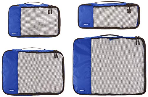 Amazon Basics 4 Piece Packing Travel Organizer Cubes Set, Small, Medium, Large, and Slim, Blue