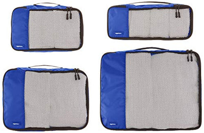 Amazon Basics 4 Piece Packing Travel Organizer Cubes Set, Small, Medium, Large, and Slim, Blue
