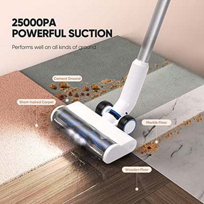Cordless Vacuum Cleaner 25KPa 320W Powerful Lightweight Stick Vacuum with 60mins Long Runtime Detachable Battery, Flexible Flat & LED Headlights Vac One-Touch for Stair Hardwood Floor Carpet Pet Hair