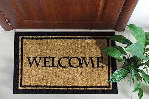 Ottomanson Welcome Collection Non-Slip Rubberback Welcome Design 2x3 Indoor Entryway Doormat, 20" x 30", Beige Welcome