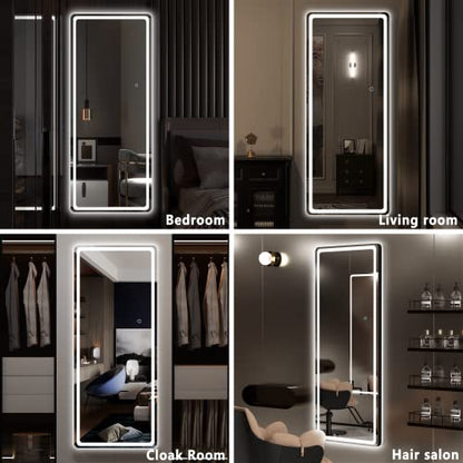 Hasipu Full Length Mirror with Lights, 44" x 16" LED Lighted Wall Mounted Mirror, Over The Door Hanging Mirror, Light Up Full Body Mirror, Long Dressing Mirror Black