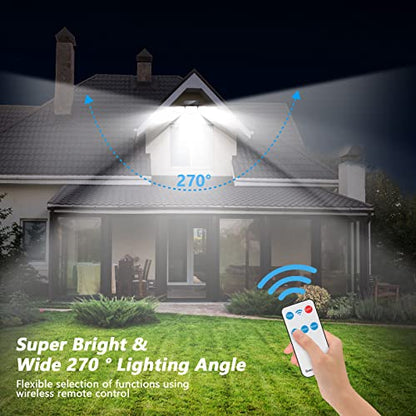 Mokot Solar Outdoor Lights, 288 LED IP65 Waterproof Motion Sensor Outdoor Lights with Remote Control, 4 Heads Solar Flood Wall Lights for Outside Garden Patio Yard - 2Pack