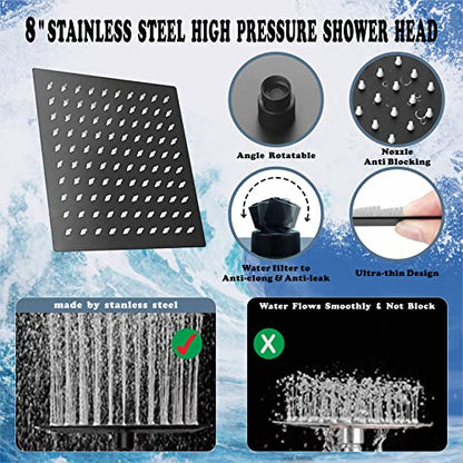 8 inch Rain Shower Head with Handheld Spray, Metal High Pressure Rainfall Shower Head with Handheld Combo with 13 inch Extension Shower Arm,Rain Shower and Handheld Separately or Dual Spray