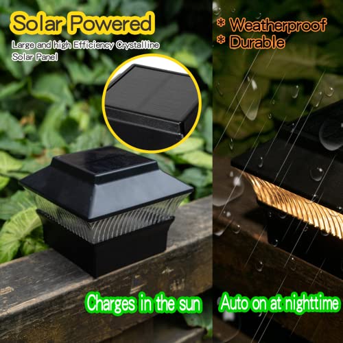 ONLSITY 25 Lumen Solar Post Cap Lights fit True 4"x4" & 5.5"x5.5" Post, High Brightness Filament LED, 3000K Warm White, Solar Powered Fence Deck Post Cap Lamp, Waterproof, Black, 4 PK