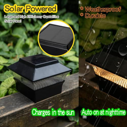 ONLSITY 25 Lumen Solar Post Cap Lights fit True 4"x4" & 5.5"x5.5" Post, High Brightness Filament LED, 3000K Warm White, Solar Powered Fence Deck Post Cap Lamp, Waterproof, Black, 4 PK
