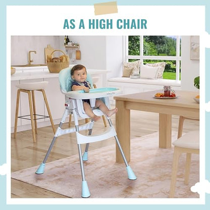 Dream On Me Portable 2-in-1 Tabletalk High Chair, Convertible Compact High Chair, Light Weight Portable Highchair, Aqua