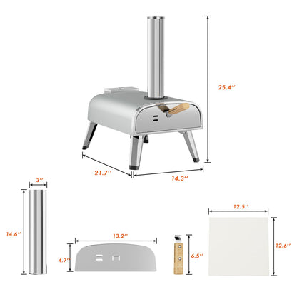 Pizza Oven Outdoor 12" Wood Fired Pizza Ovens Pellet Pizza Stove for Outside, Portable Stainless Steel Pizza Oven for Backyard Pizza Maker Portable Mobile Outdoor Kitchen (Gray-01)